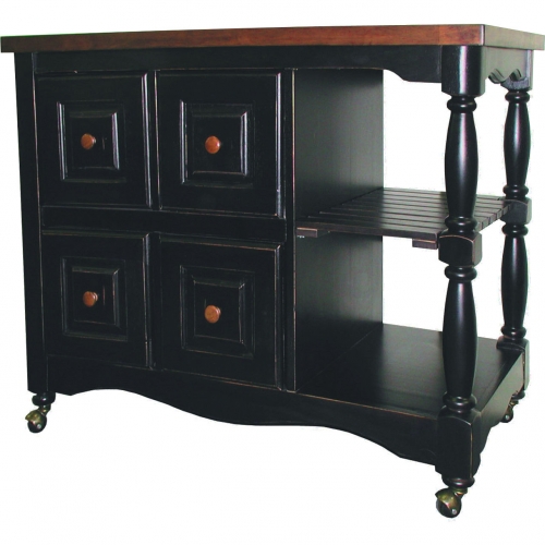 Regal 4 Drawer Kitchen Cart in Antique Black & Cherry Accents