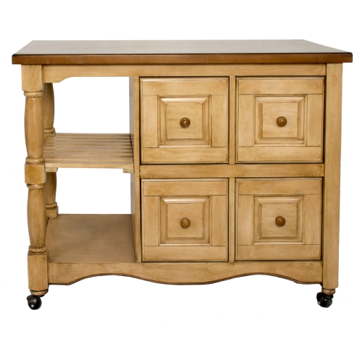 Brook Kitchen Cart in Wheat & Pecan Brown Wood