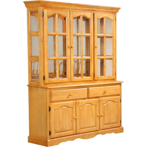 Selections 53"W Glass Doors Mirror Back China Cabinet in Light Oak Wood