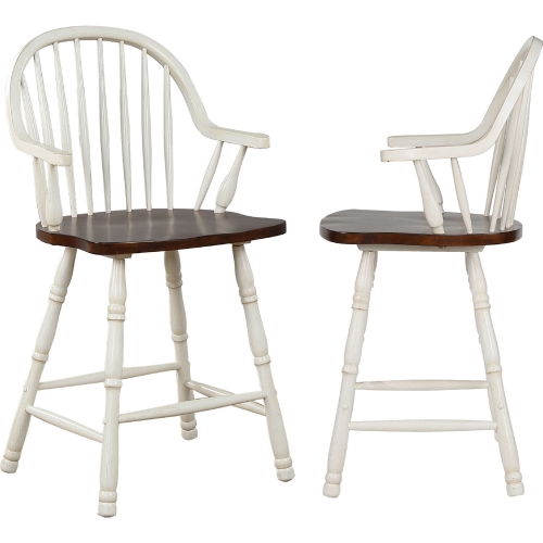 Andrews 24" Windsor Counter Stool in Antique White & Brown (Set of 2)