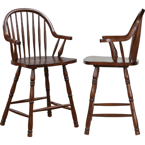 Andrews 24" Windsor Counter Stool in Distressed Chestnut Brown (Set of 2)