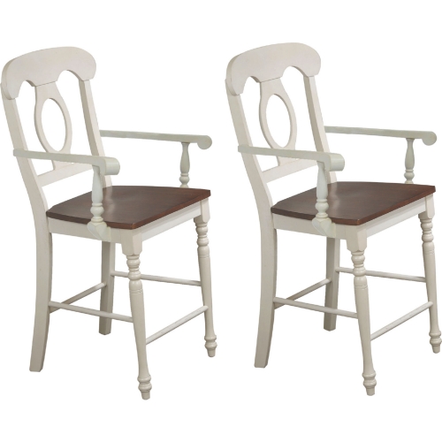 Andrews Napoleon Counter Stool w/ Arms in Antique White & Brown (Set of 2)