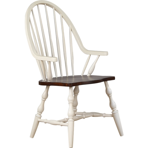 Andrews Windsor Arm Dining Chair in Antique White & Chestnut Brown (Set of 2)