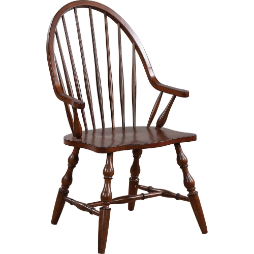 Andrews Windsor Dining Arm Chair in Distressed Chestnut Brown (Set of 2)