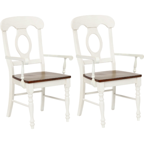 Andrews Napoleon Dining Arm Chair in Antique White & Brown (Set of 2)