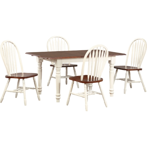 Andrews 5 Piece 60" Extension Dining Set in Antique White & Brown