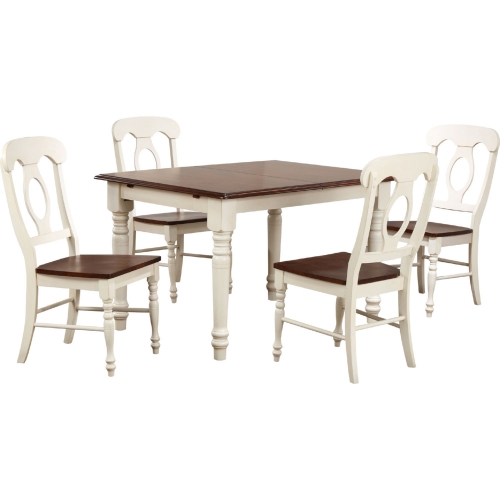 Andrews 5 Piece 60" Extension Dining Set in Antique White & Brown