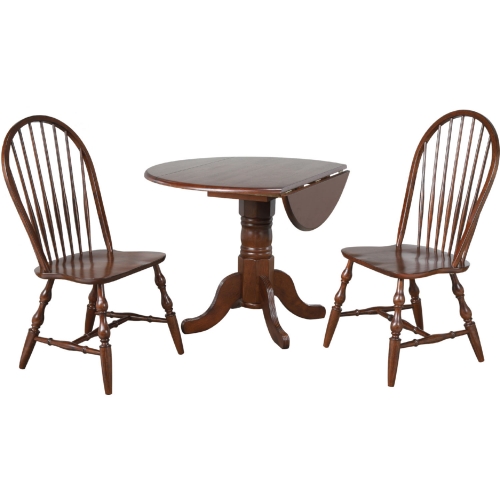 Andrews 3 Piece 42" Round Drop Leaf Dining Set in Antique White & Brown