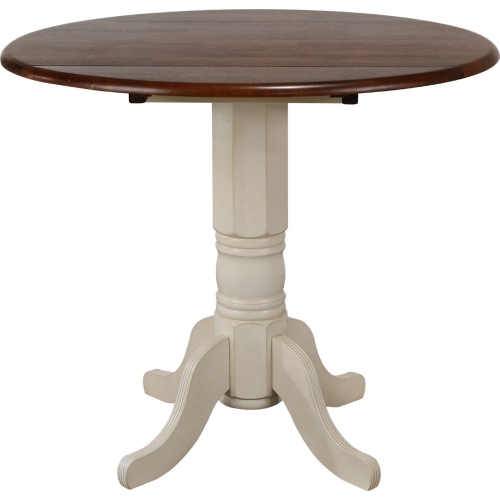 Andrews 42" Round Drop Leaf Pub Table in Antique White & Chestnut Brown