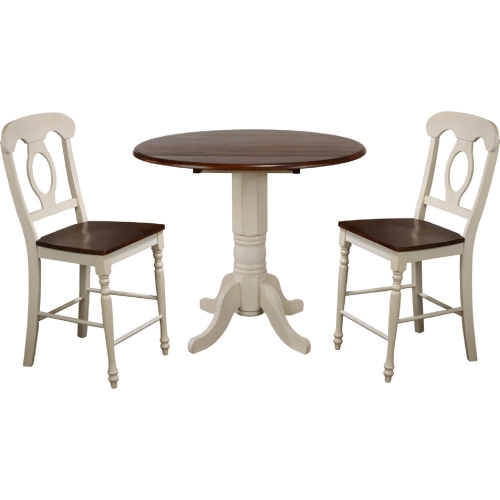 Andrews 3 Piece 42" Round Counter Dining Set in Antique White & Brown