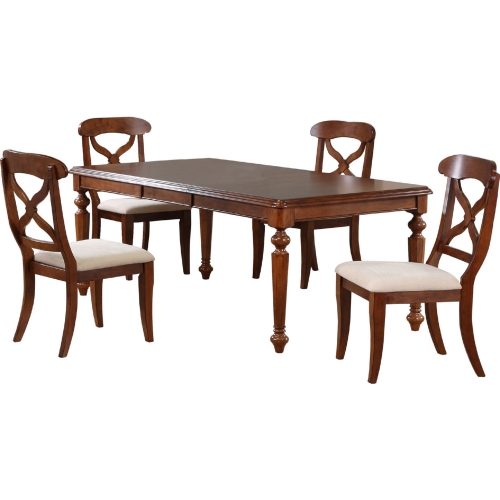 Andrews 5 Piece 76" Butterfly Extension Dining Set in Chestnut Brown