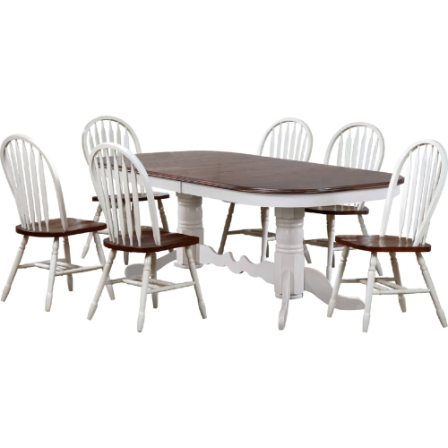 Andrews 7 Piece 96" Oval Extension Dining Set in Antique White & Brown