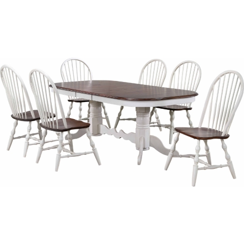 Andrews 7 Piece 96" Oval Extension Dining Set in Antique White & Brown