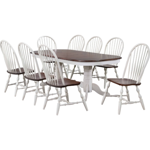 Andrews 9 Piece 96" Oval Extension Dining Set in Antique White & Brown