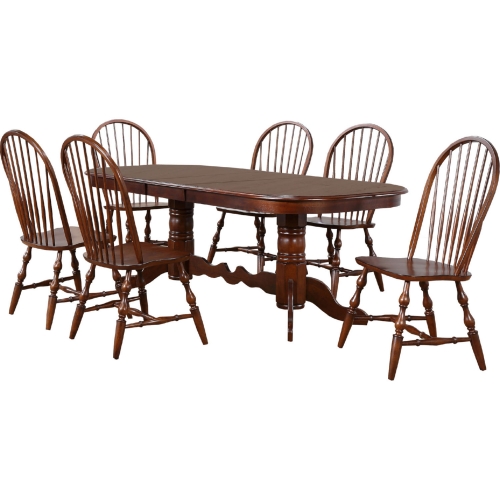 Andrews 7 Piece 96" Oval Extension Dining Set in Chestnut Brown