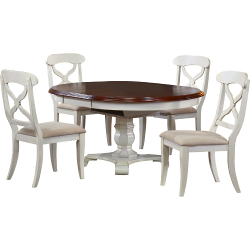 Andrews 5 Piece 48" Round to 66" Oval Dining Set in Antique White & Brown