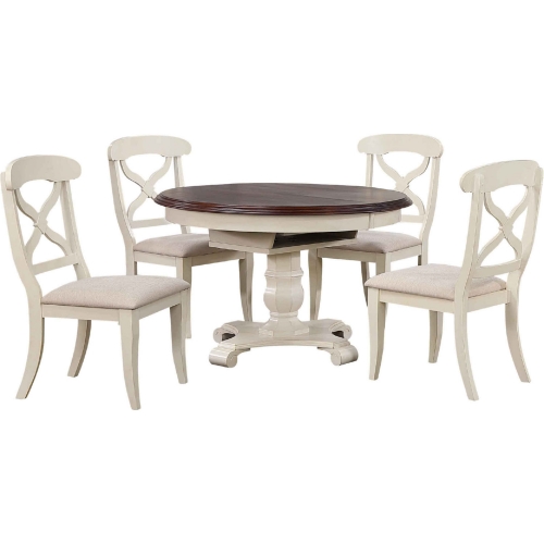 Andrews 5 Piece 48" Round to 66" Oval Dining Set in Antique White & Brown