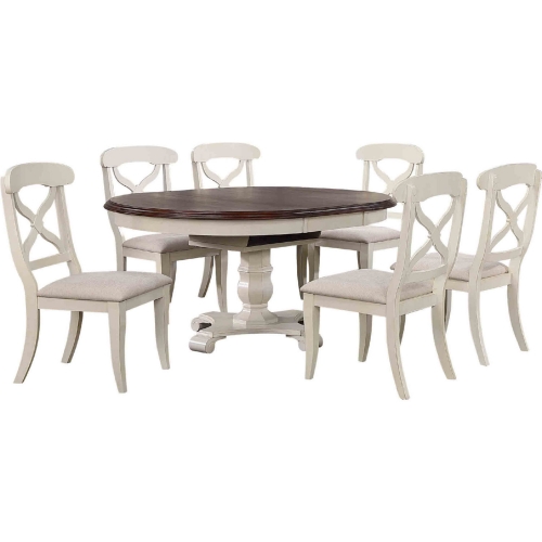 Andrews 7 Piece 48" Round to 66" Oval Dining Set in Antique White & Brown