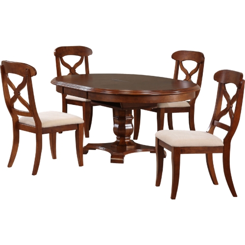 Andrews 5 Piece 48" Round to 66" Oval Extension Dining Set in Chestnut Brown