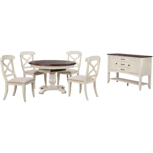 Andrews 6 Piece 48" Round to 66" Oval Dining Set in Antique White & Brown