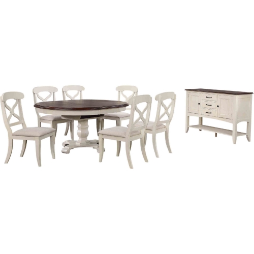 Andrews 8 Piece 48" Round to 66" Oval Dining Set in Antique White & Brown