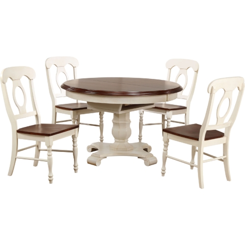 Andrews 5 Piece 48" Round to 66" Oval Dining Set in Antique White & Brown