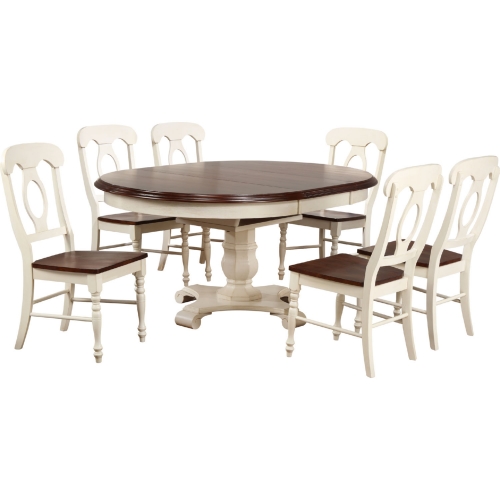 Andrews 7 Piece 48" Round to 66" Oval Dining Set in Antique White & Brown