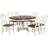 Andrews 7 Piece 48" Round to 66" Oval Dining Set in Antique White & Brown