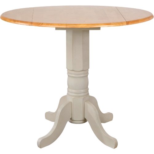 Oakley 42" Round Ext Drop Leaf Counter Dining Table in Antique White & Distressed Oak Finish