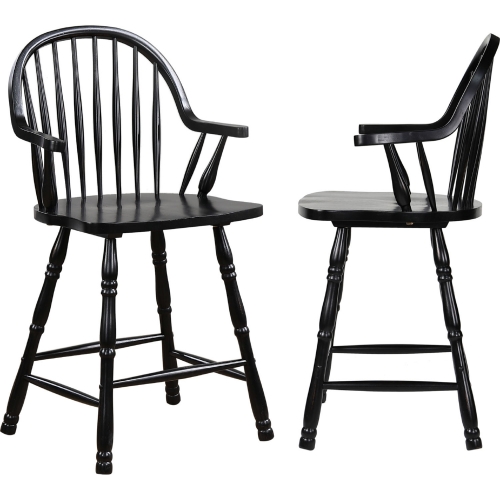 Selections 24" Windsor Counter Stool in Antique Black (Set of 2)