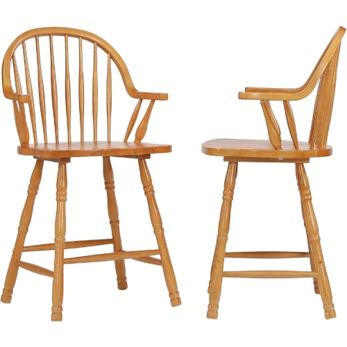 Oak Selections 24" Windsor Counter Stool in Distressed Oak (Set of 2)