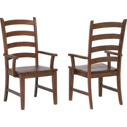 Simply Brook Ladder Back Dining Arm Chair in Brown Wood (Set of 2)