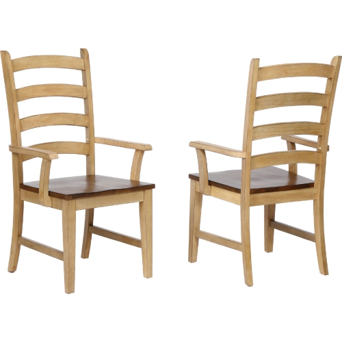 Brook Ladder Back Dining Arm Chair in Wheat & Brown Wood (Set of 2)