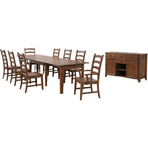 Simply Brook 10 Piece 134" Extension Dining Set in Brown Wood