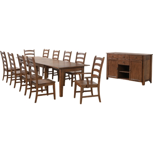 Simply Brook 12 Piece 134" Extension Dining Set in Amish Brown