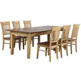 Brook 7 Piece 134" Dining Set in Distressed Wheat & Brown