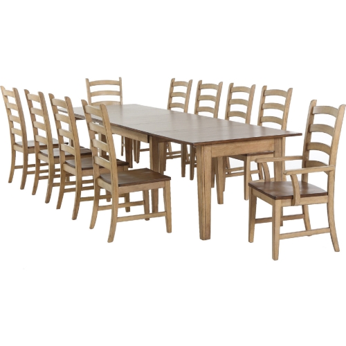 Brook 11 Piece 134" Extension Dining Set in Distressed Wheat & Brown