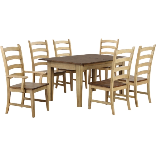 Brook 7 Piece 134" Dining Set in Distressed Wheat & Brown