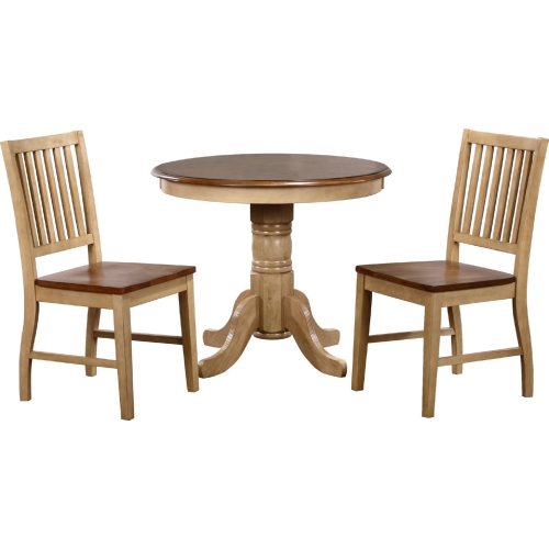 Brook 3 Piece 36" Round Dining Set in Distressed Wheat & Brown