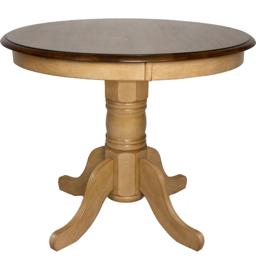 Brook Round 36" Pedestal Dining Table in Wheat & Brown Wood