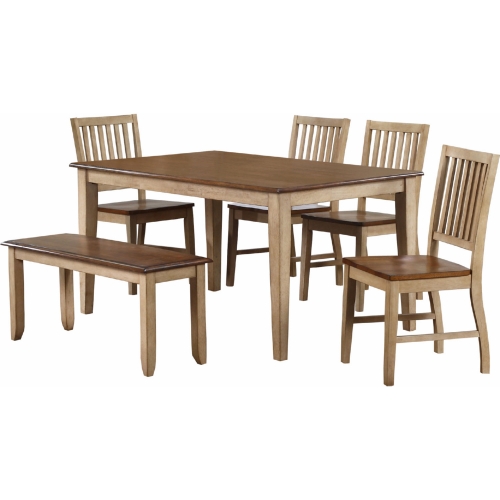 Brook 6 Piece 60" Dining Set in Distressed Wheat & Brown