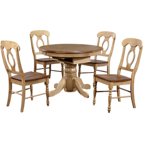 Brook 5 Piece 42" Round to 60" Oval Dining Set in Distressed Wheat & Brown