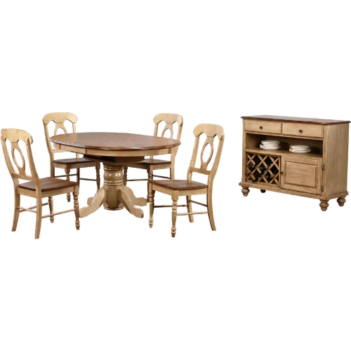 Brook 6 Piece 42" Round to 60" Oval Dining Set in Distressed Wheat & Brown