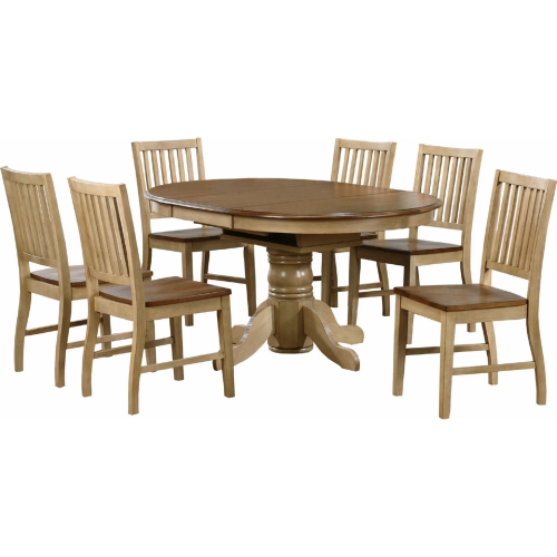 Brook 7 Piece 42" Round to 60" Oval Dining Set in Distressed Wheat & Brown