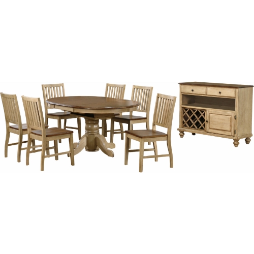 Brook 8 Piece 42" Round to 60" Oval Dining Set in Distressed Wheat & Brown