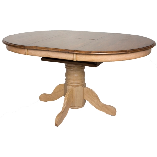 Brook 42" Round to 60" Oval Dining Table in Distressed Wheat & Brown