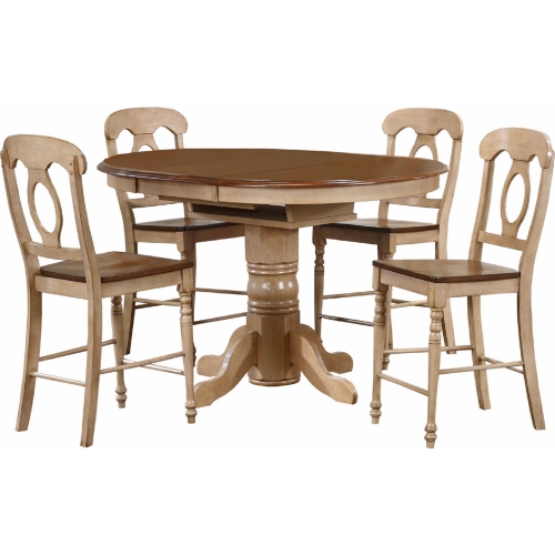 Brook 5 Piece 42" Round to 60" Oval Counter Dining Set in Wheat & Brown