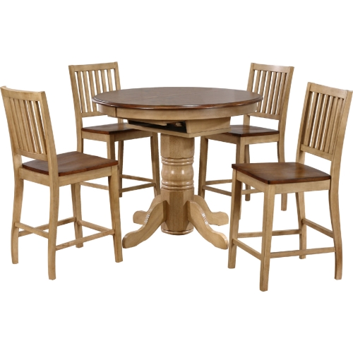 Brook 5 Piece 42" Round to 60" Oval Counter Dining Set in Wheat & Brown