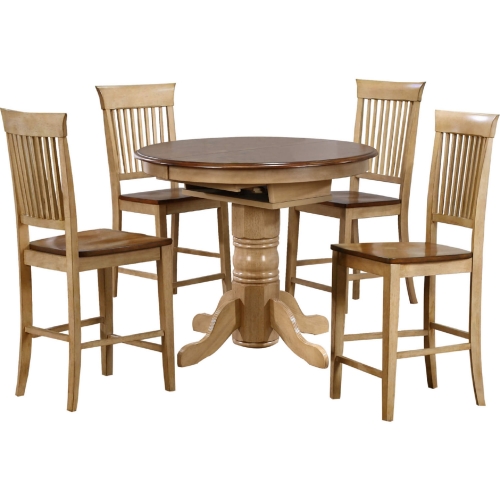 Brook 5 Piece 42" Round to 60" Oval Counter Dining Set in Wheat & Brown