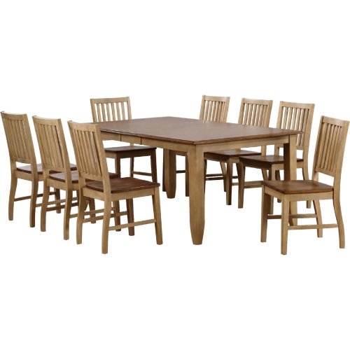 Brook 9 Piece 72" Dining Set in Distressed Wheat & Brown